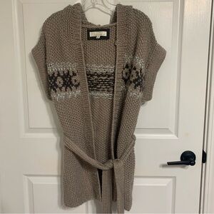 Between‎ You & Me Cozy Hooded Knit Woolblend Cardigan Tie Belt  Short Sleeve Med